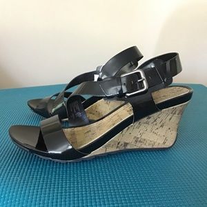 Cork Wedge Strappy Sandal Black 10
